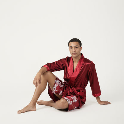 Anna-Kaci Men's Satin Robe with Shawl Collar Waist Tie and Front Pockets