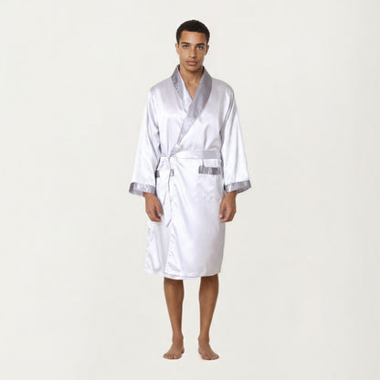 Anna-Kaci Men's Satin Robe with Shawl Collar Waist Tie and Front Pockets