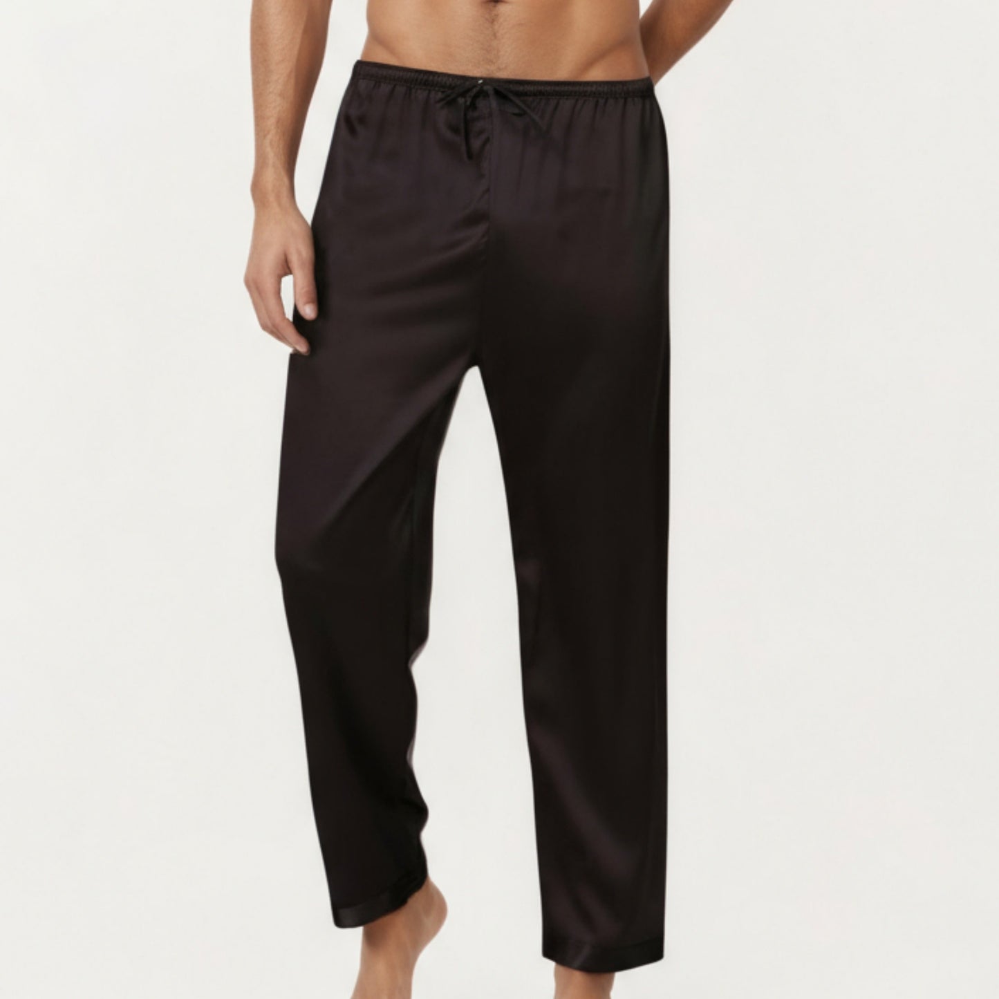 Anna-Kaci Men's Satin Lounge Pants with Elastic Waistband and Straight-Leg Fit
