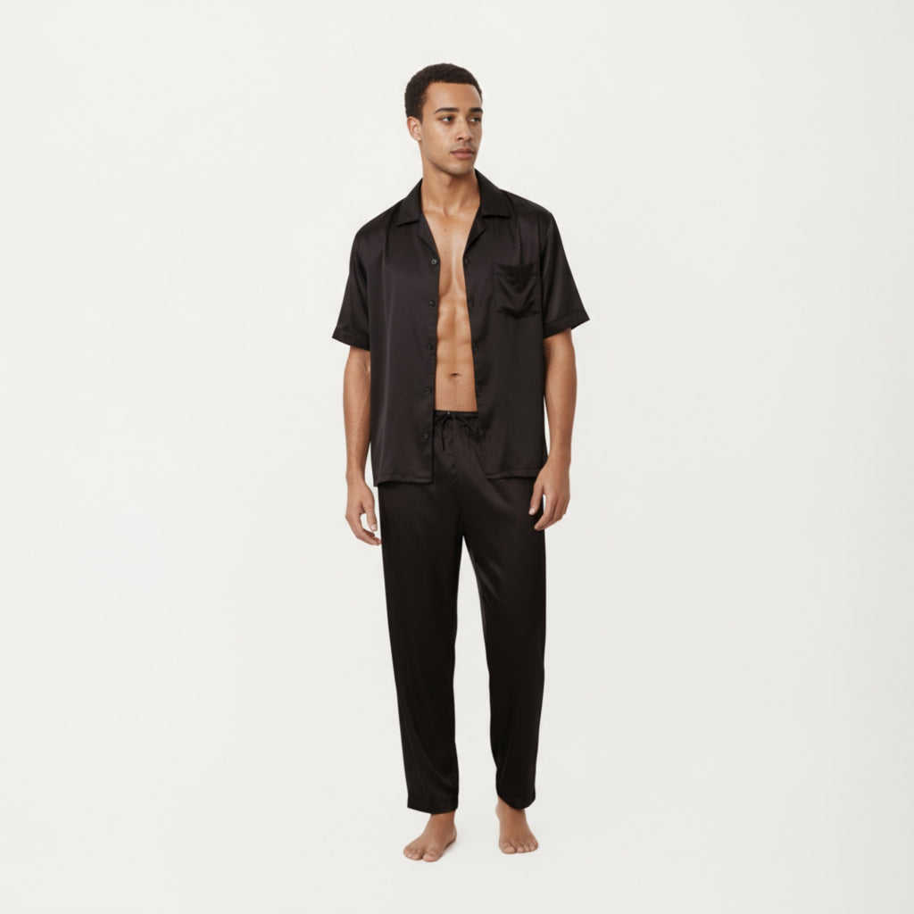 Anna-Kaci Men's Satin Lounge Pants with Elastic Waistband and Straight-Leg Fit