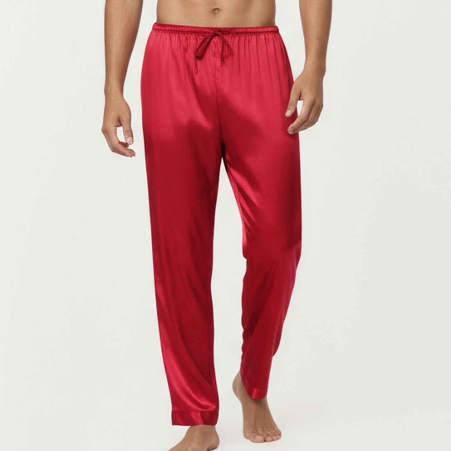 Anna-Kaci Men's Satin Lounge Pants with Elastic Waistband and Straight-Leg Fit