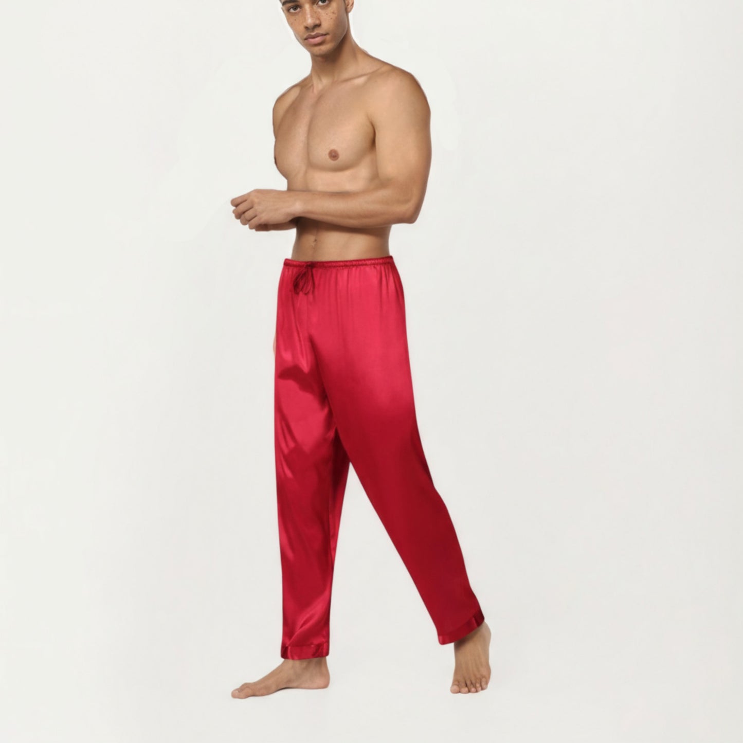 Anna-Kaci Men's Satin Lounge Pants with Elastic Waistband and Straight-Leg Fit