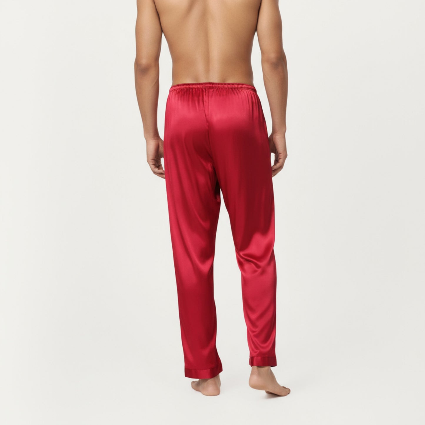 Anna-Kaci Men's Satin Lounge Pants with Elastic Waistband and Straight-Leg Fit