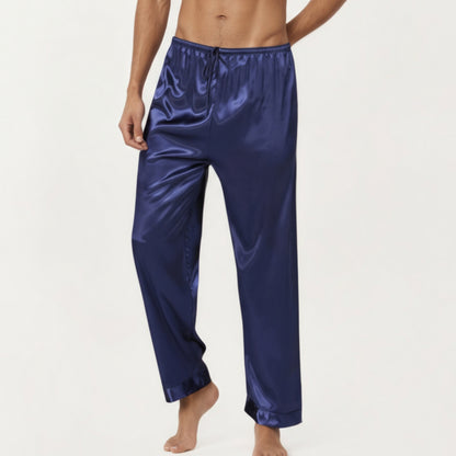 Anna-Kaci Men's Satin Lounge Pants with Elastic Waistband and Straight-Leg Fit
