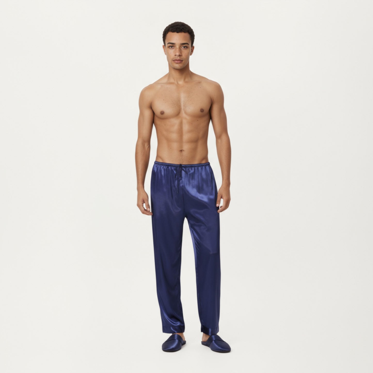 Anna-Kaci Men's Satin Lounge Pants with Elastic Waistband and Straight-Leg Fit