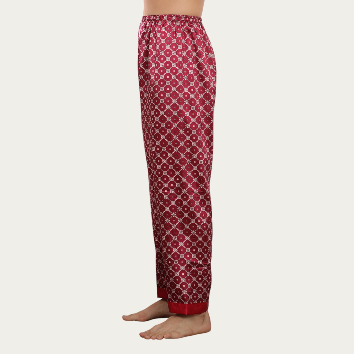 Anna-Kaci Men's Satin Lounge Pants with Geometric Print and Elastic Waistband