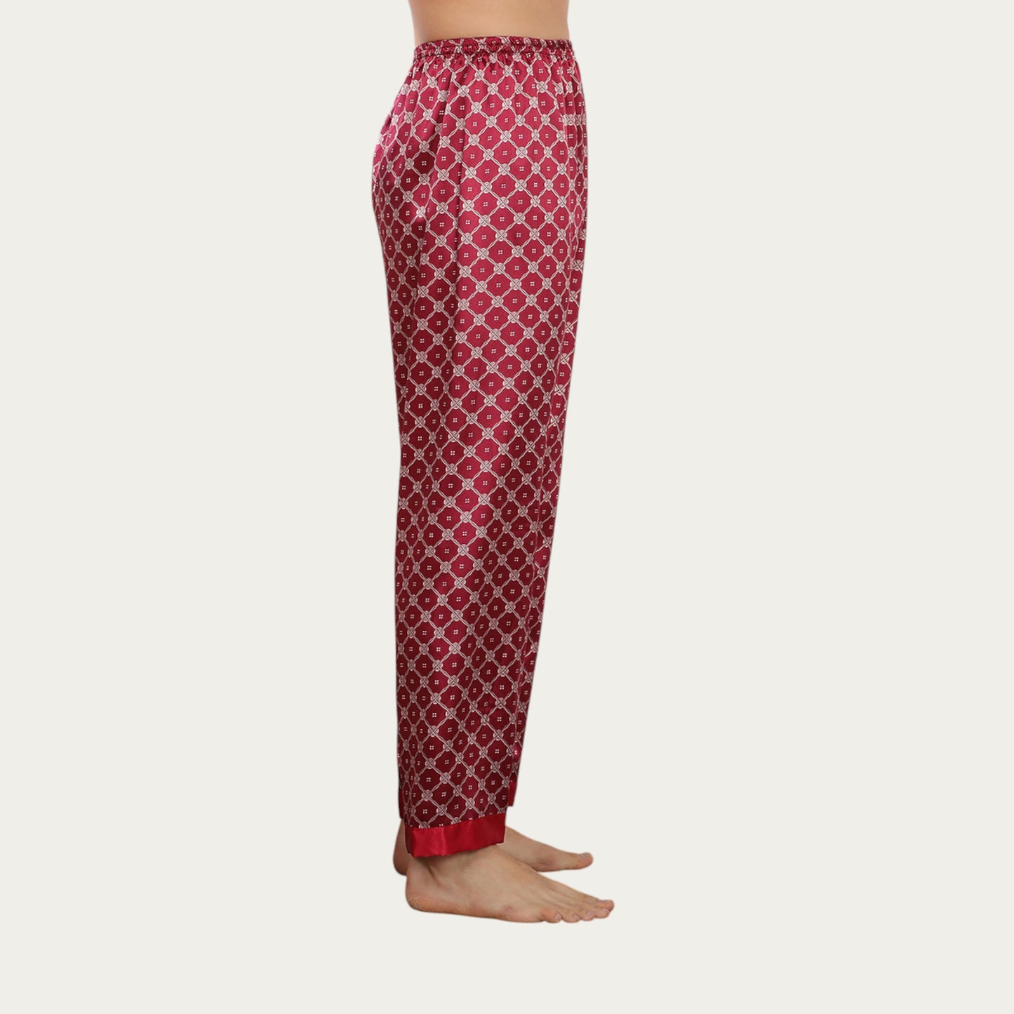 Anna-Kaci Men's Satin Lounge Pants with Geometric Print and Elastic Waistband