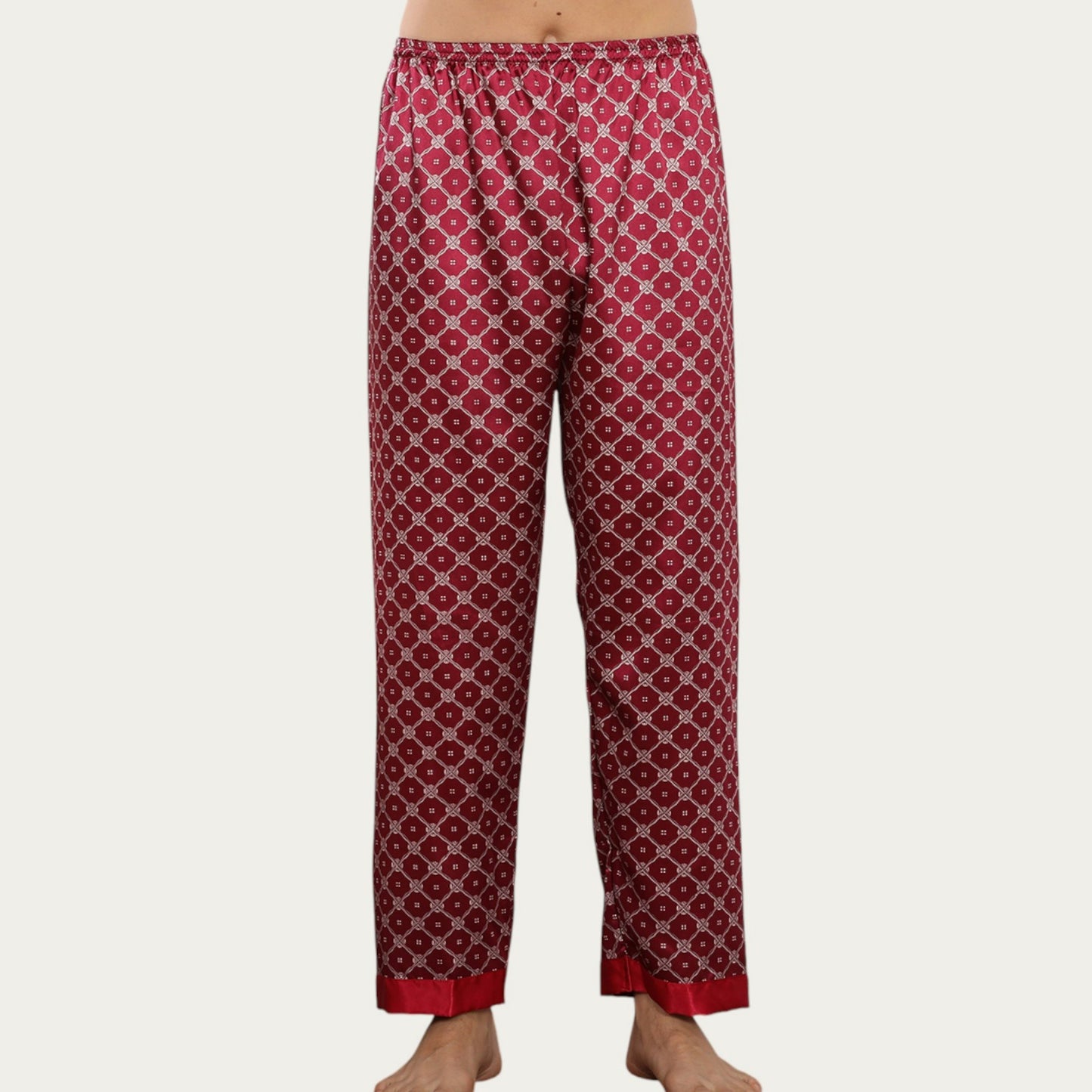 Anna-Kaci Men's Satin Lounge Pants with Geometric Print and Elastic Waistband