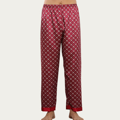 Anna-Kaci Men's Satin Lounge Pants with Geometric Print and Elastic Waistband