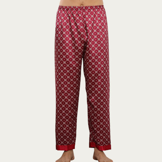 Anna-Kaci Men's Satin Lounge Pants with Geometric Print and Elastic Waistband
