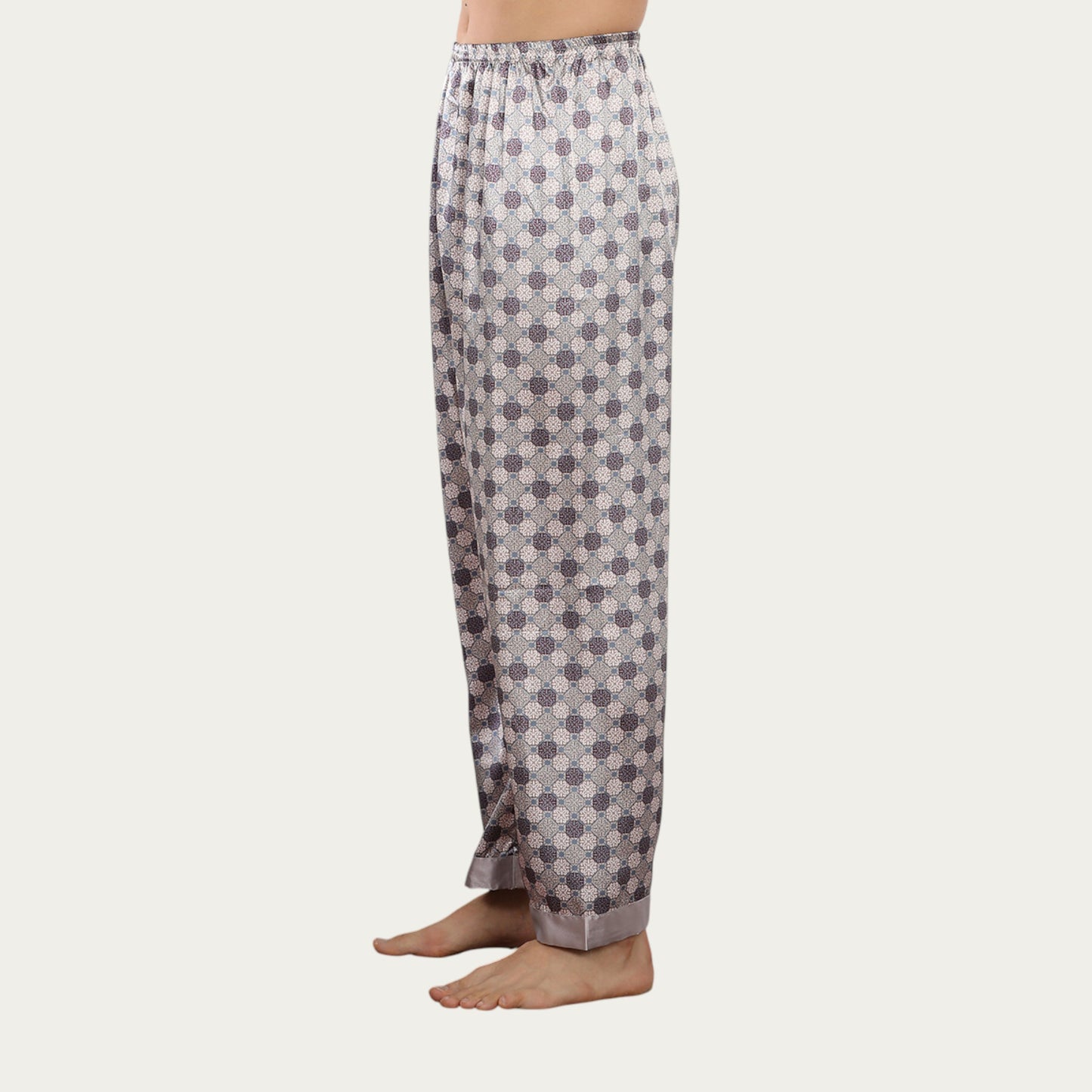 Anna-Kaci Men's Satin Lounge Pants with Geometric Print and Elastic Waistband
