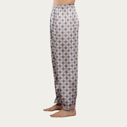 Anna-Kaci Men's Satin Lounge Pants with Geometric Print and Elastic Waistband