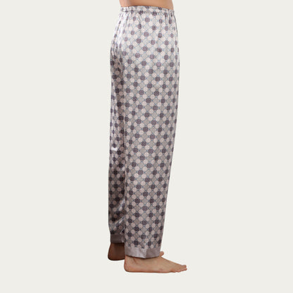 Anna-Kaci Men's Satin Lounge Pants with Geometric Print and Elastic Waistband