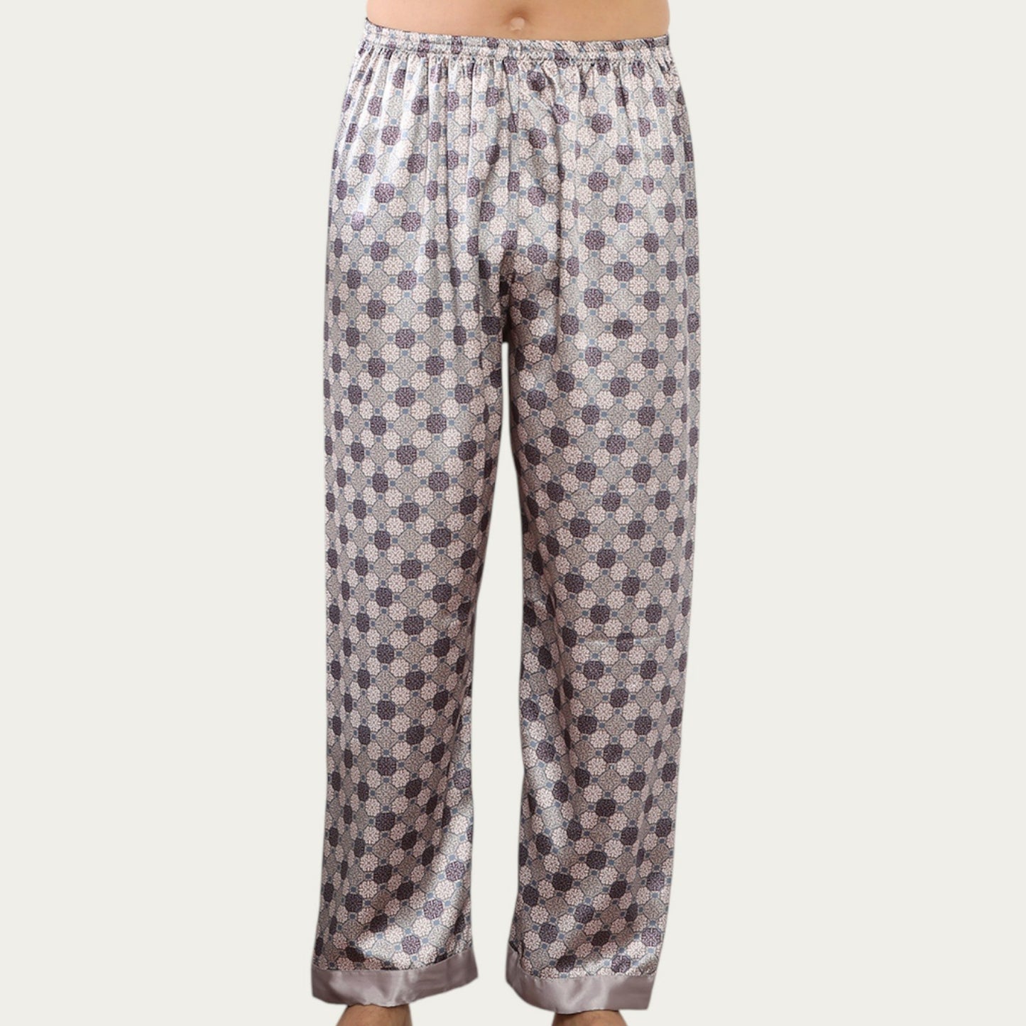 Anna-Kaci Men's Satin Lounge Pants with Geometric Print and Elastic Waistband