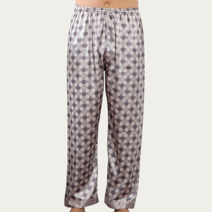 Anna-Kaci Men's Satin Lounge Pants with Geometric Print and Elastic Waistband