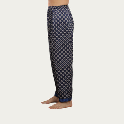 Anna-Kaci Men's Satin Lounge Pants with Geometric Print and Elastic Waistband