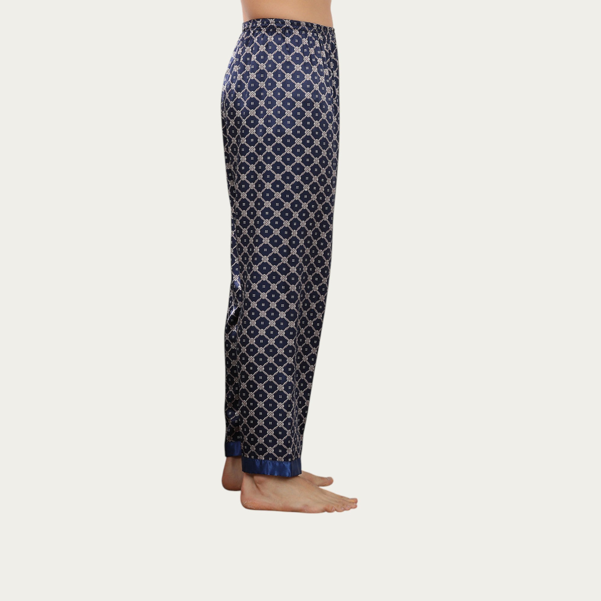 Anna-Kaci Men's Satin Lounge Pants with Geometric Print and Elastic Waistband