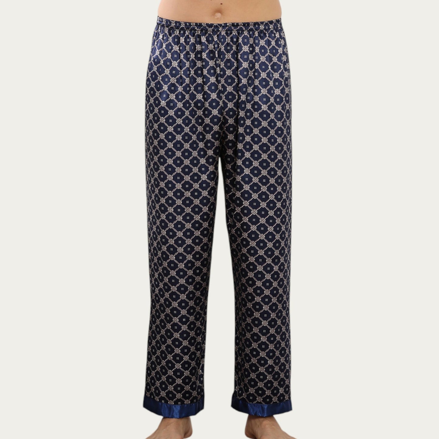 Anna-Kaci Men's Satin Lounge Pants with Geometric Print and Elastic Waistband