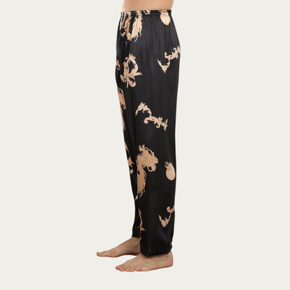 Anna-Kaci Men's Satin Lounge Pants with Baroque Print and Elastic Waistband