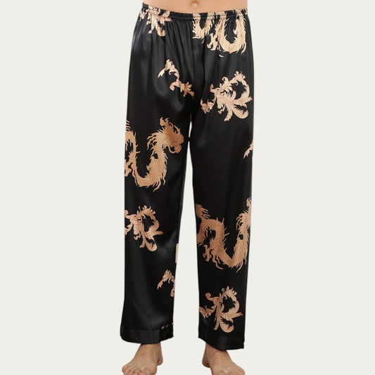 Anna-Kaci Men's Satin Lounge Pants with Baroque Print and Elastic Waistband