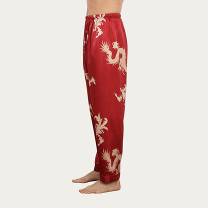 Anna-Kaci Men's Satin Lounge Pants with Baroque Print and Elastic Waistband