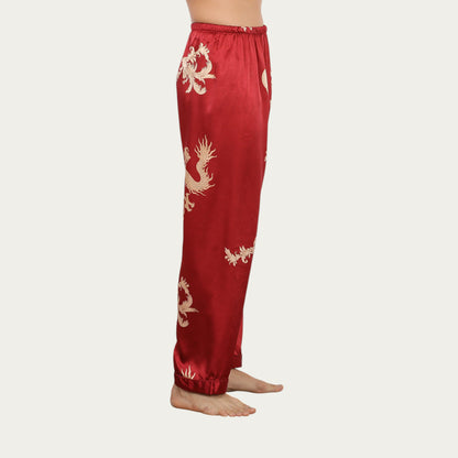 Anna-Kaci Men's Satin Lounge Pants with Baroque Print and Elastic Waistband