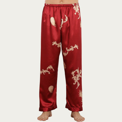 Anna-Kaci Men's Satin Lounge Pants with Baroque Print and Elastic Waistband