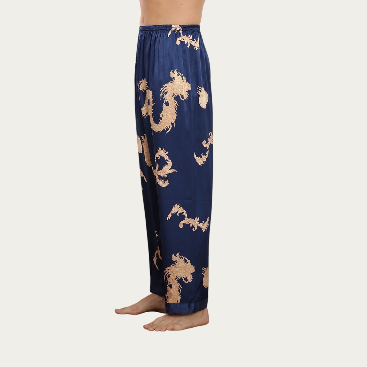 Anna-Kaci Men's Satin Lounge Pants with Baroque Print and Elastic Waistband