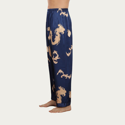 Anna-Kaci Men's Satin Lounge Pants with Baroque Print and Elastic Waistband