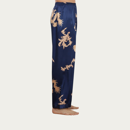 Anna-Kaci Men's Satin Lounge Pants with Baroque Print and Elastic Waistband