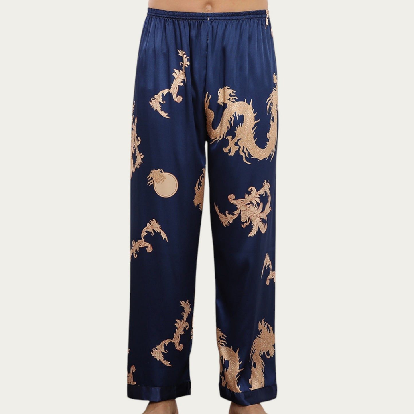Anna-Kaci Men's Satin Lounge Pants with Baroque Print and Elastic Waistband