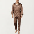 Anna-Kaci Men's 2-Piece Set Satin Pajamas with Geometric Print Button-Up Top and Matching Pants