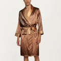 Anna-Kaci Men's Paisley Print Satin Robe with Contrast Shawl Collar and Waist Tie