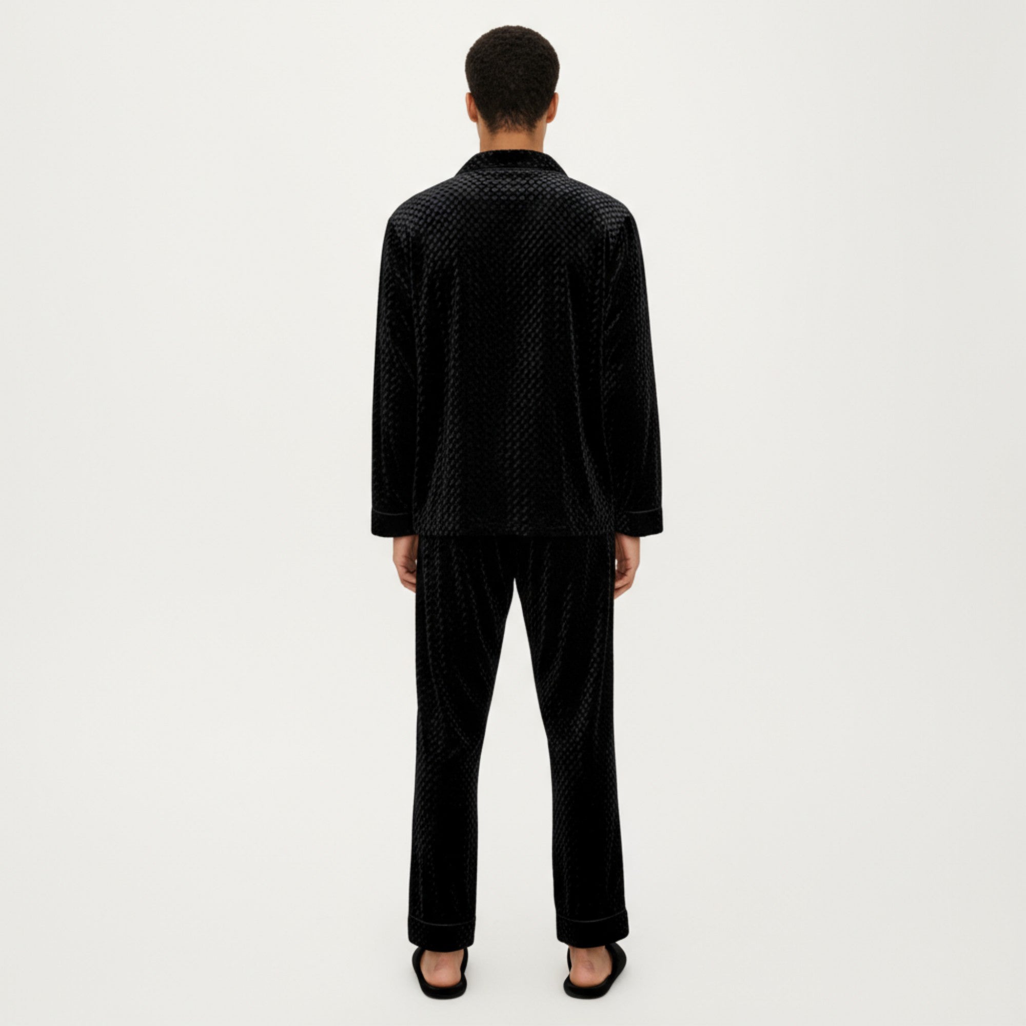 Anna-Kaci Men's 2-Piece Set Textured Velvet Pajamas with Button-Up Top and Straight-Leg Pants