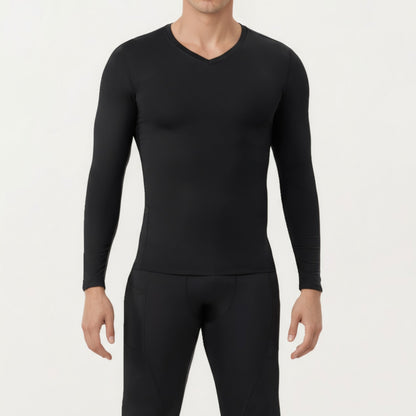 Anna-Kaci Men's Long Sleeve Compression Athletic Shirt with Stretch Fabric and V-Neck Design