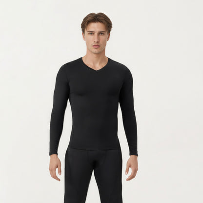 Anna-Kaci Men's Long Sleeve Compression Athletic Shirt with Stretch Fabric and V-Neck Design