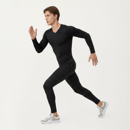Anna-Kaci Men's Long Sleeve Compression Athletic Shirt with Stretch Fabric and V-Neck Design