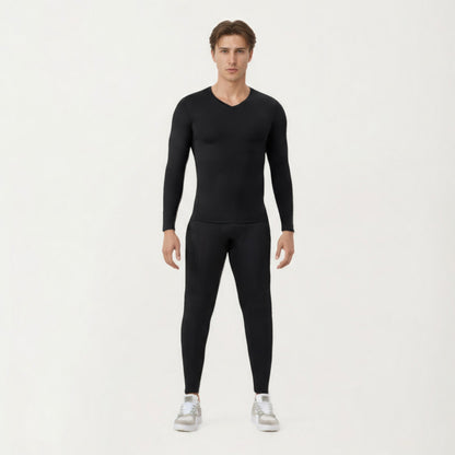 Anna-Kaci Men's Long Sleeve Compression Athletic Shirt with Stretch Fabric and V-Neck Design