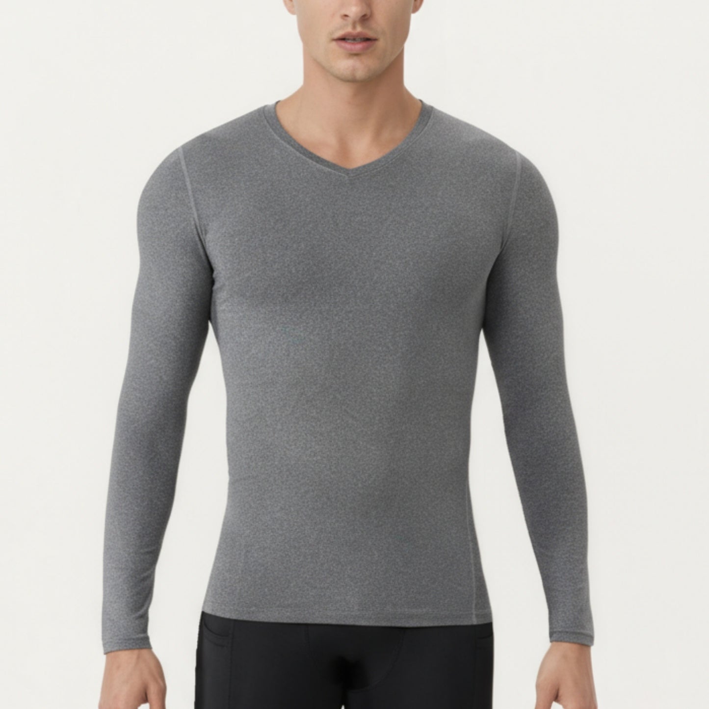 Anna-Kaci Men's Long Sleeve Compression Athletic Shirt with Stretch Fabric and V-Neck Design