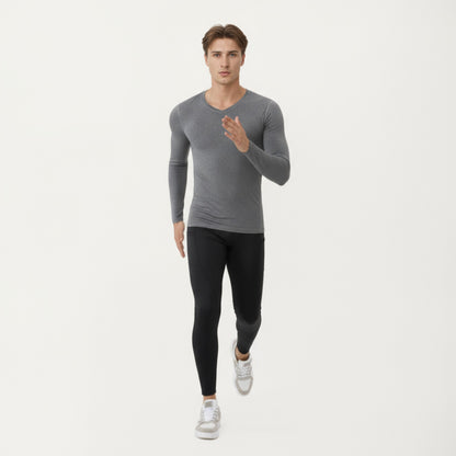 Anna-Kaci Men's Long Sleeve Compression Athletic Shirt with Stretch Fabric and V-Neck Design
