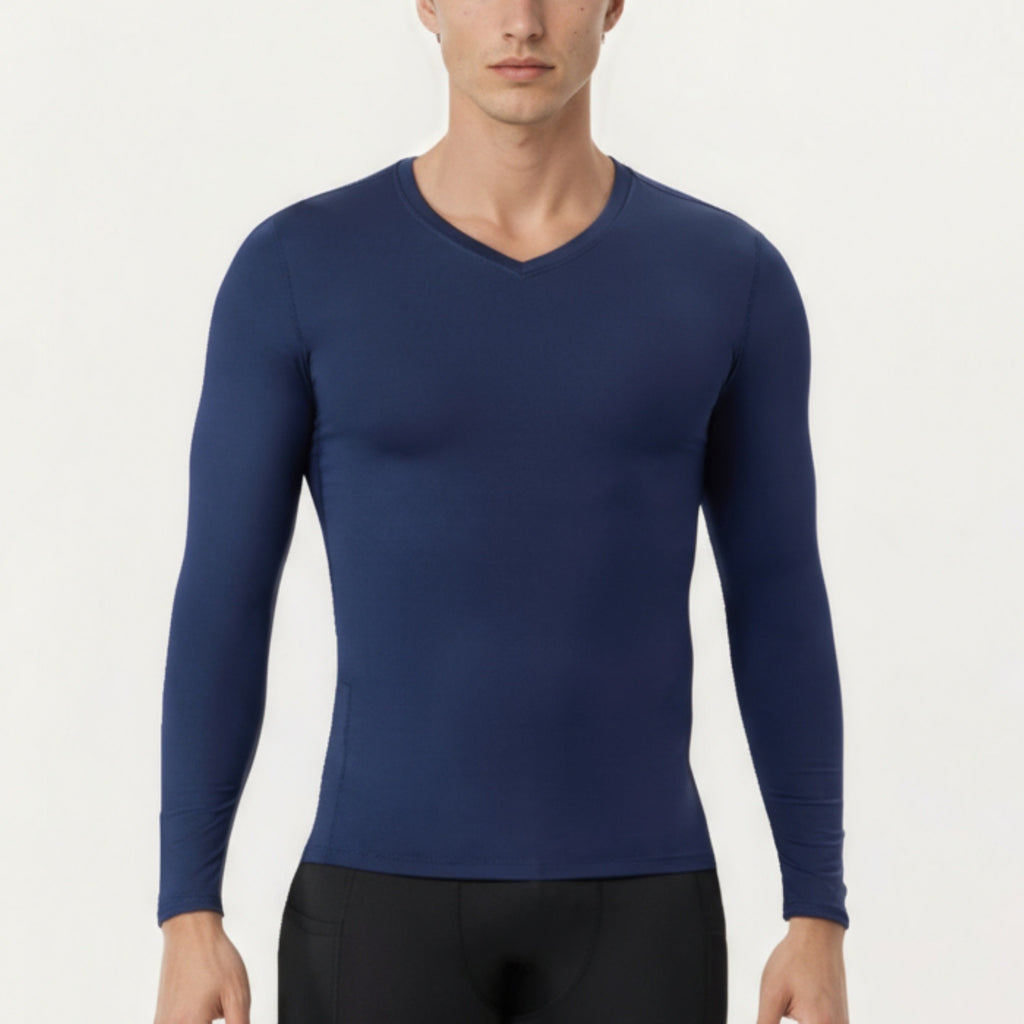 Anna-Kaci Men's Long Sleeve Compression Athletic Shirt with Stretch Fabric and V-Neck Design
