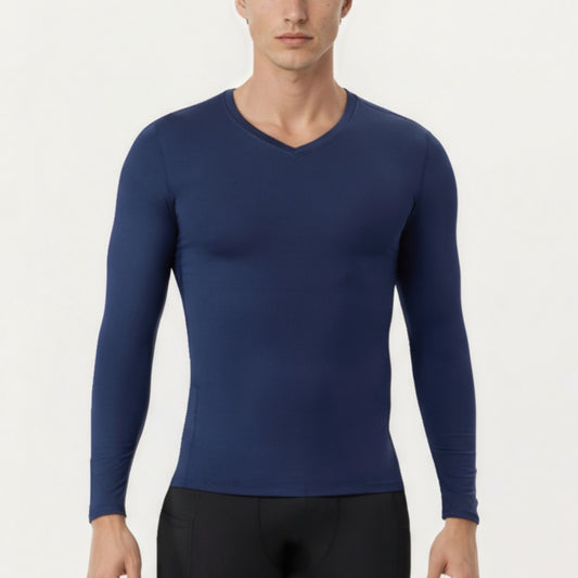 Anna-Kaci Men's Long Sleeve Compression Athletic Shirt with Stretch Fabric and V-Neck Design