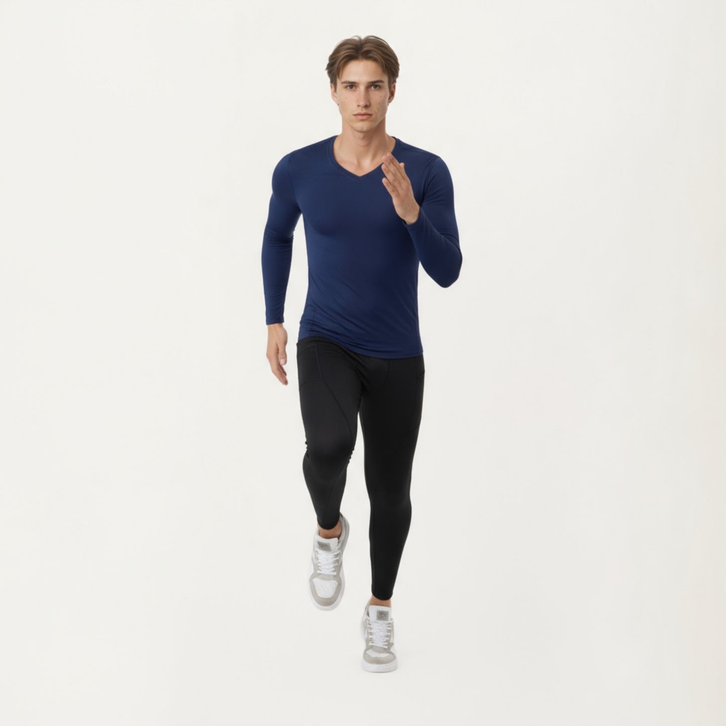 Anna-Kaci Men's Long Sleeve Compression Athletic Shirt with Stretch Fabric and V-Neck Design