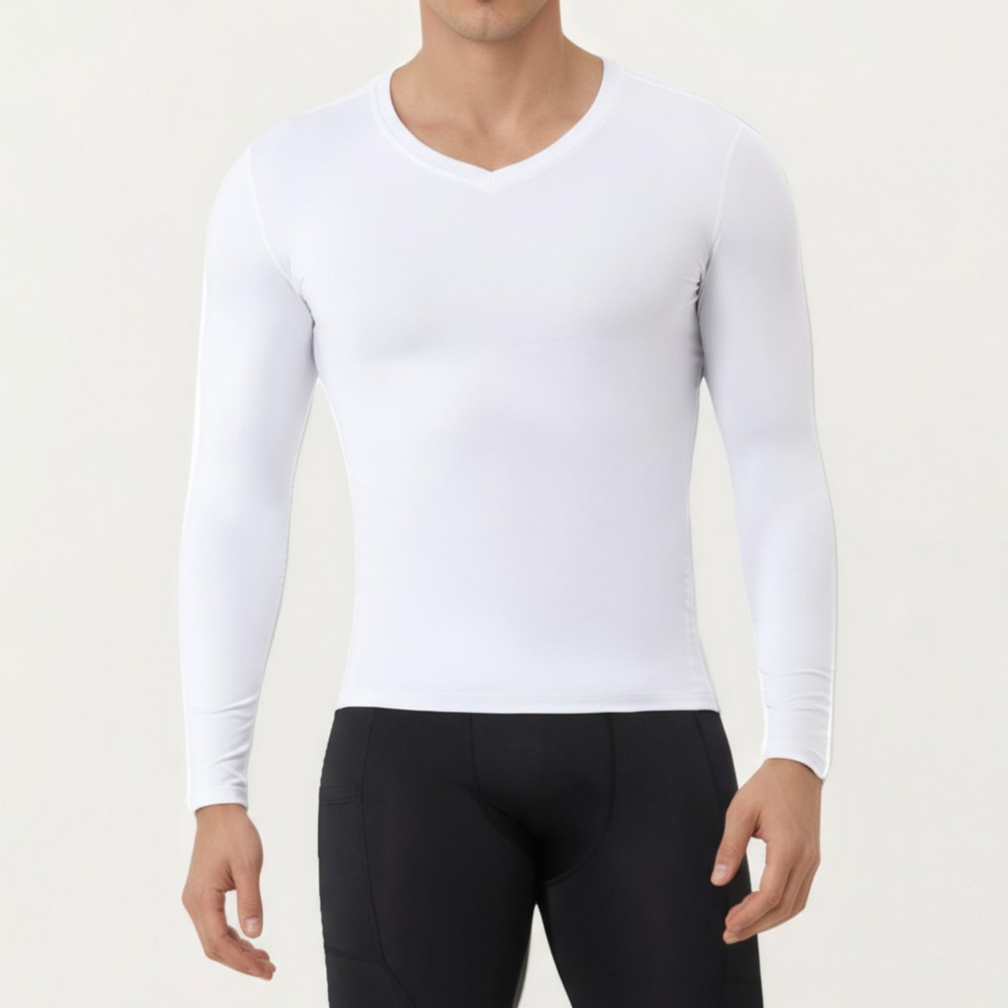 Anna-Kaci Men's Long Sleeve Compression Athletic Shirt with Stretch Fabric and V-Neck Design
