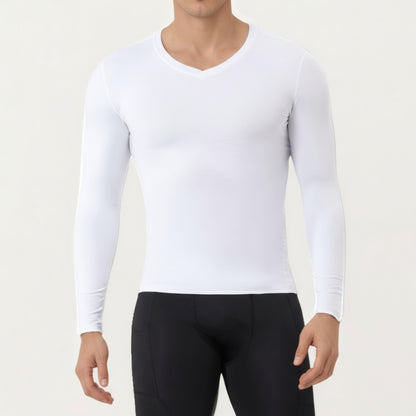 Anna-Kaci Men's Long Sleeve Compression Athletic Shirt with Stretch Fabric and V-Neck Design