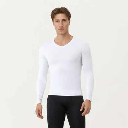 Anna-Kaci Men's Long Sleeve Compression Athletic Shirt with Stretch Fabric and V-Neck Design