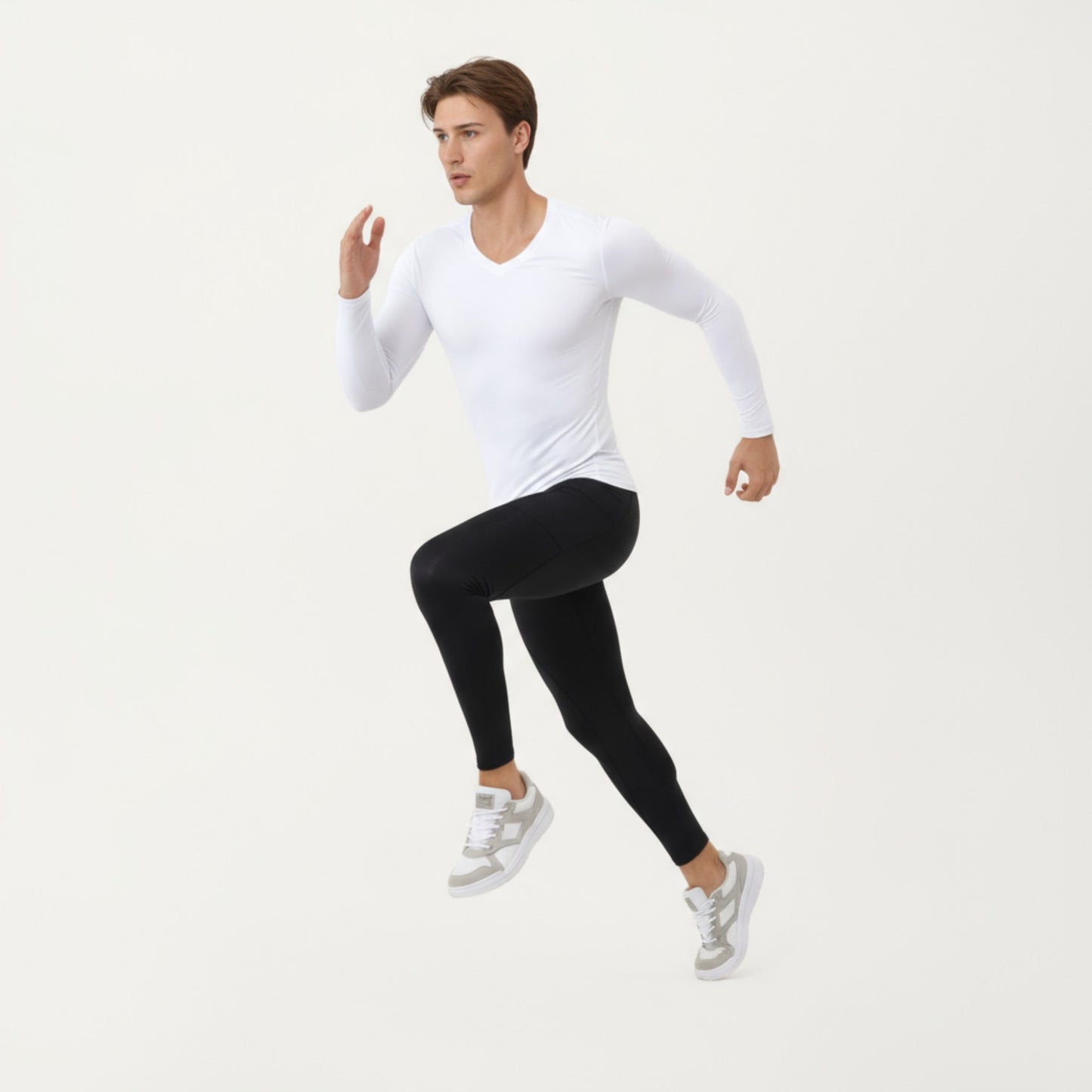 Anna-Kaci Men's Long Sleeve Compression Athletic Shirt with Stretch Fabric and V-Neck Design