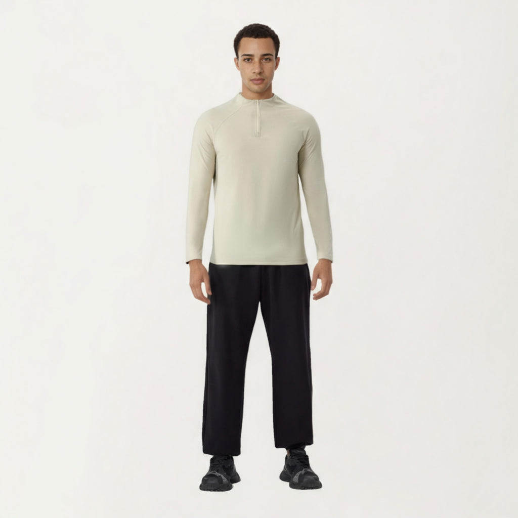 Anna-Kaci Men's Long Sleeve Quarter Zip Athletic Top with Mock Neck and Stretch Performance Fabric