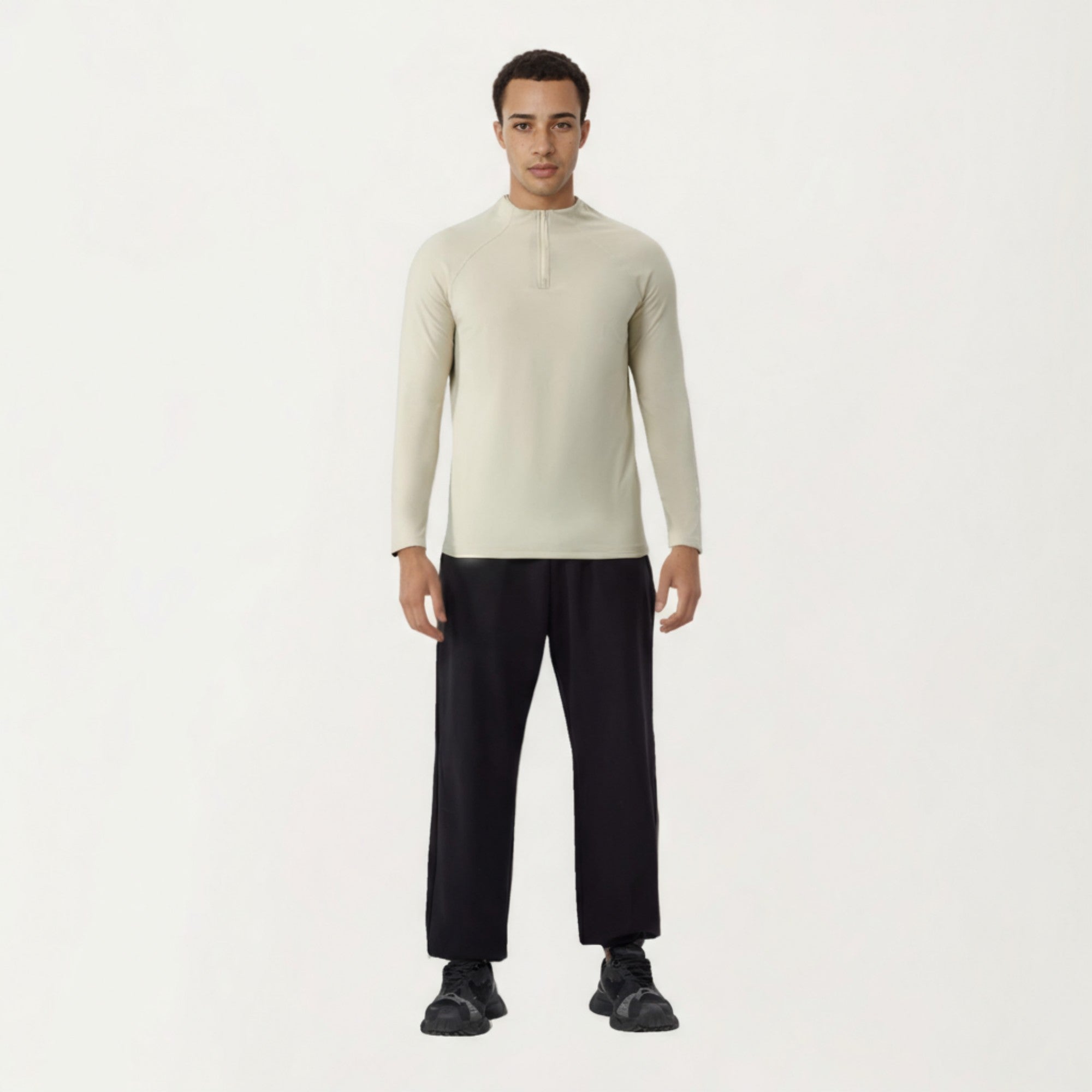 Anna-Kaci Men's Long Sleeve Quarter Zip Athletic Top with Mock Neck and Stretch Performance Fabric