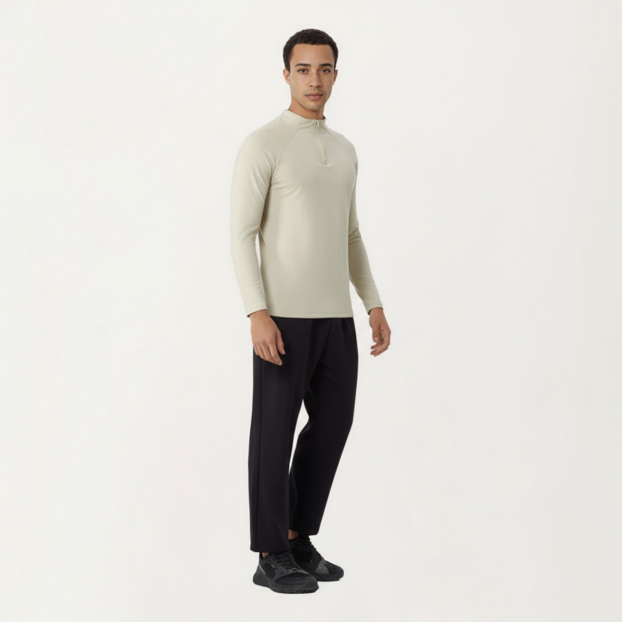 Anna-Kaci Men's Long Sleeve Quarter Zip Athletic Top with Mock Neck and Stretch Performance Fabric